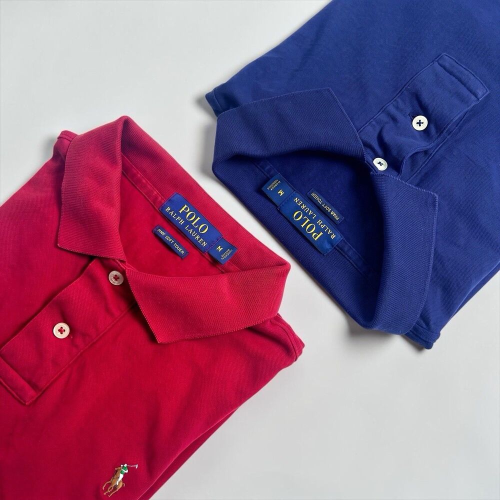 2 Polo Ralph‎ Lauren Pima Soft Touch Polo Shirt Mens MED Red Green Short Sleeve
